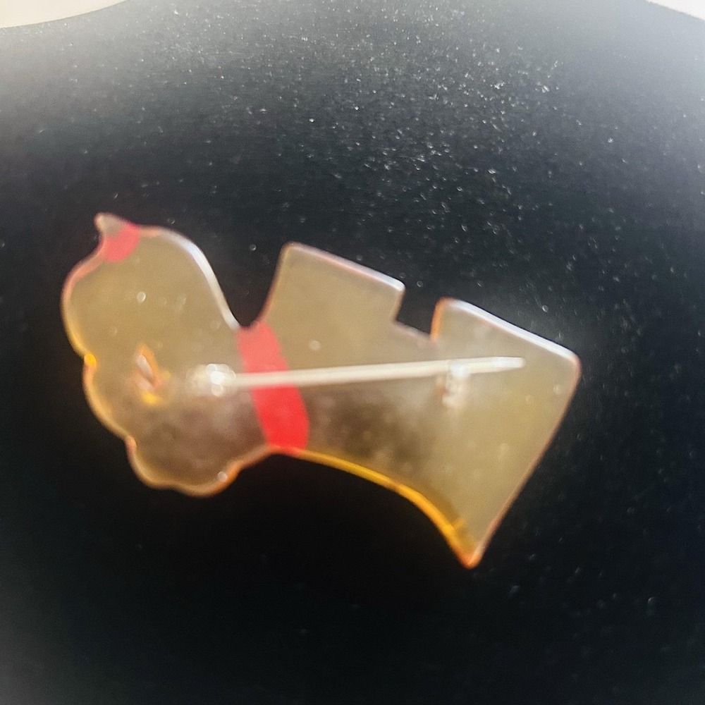 Vintage Butterscotch Bakelite Scotty Dog Brooch Pin Red Collar & Nose Art Deco - Picture 10 of 11